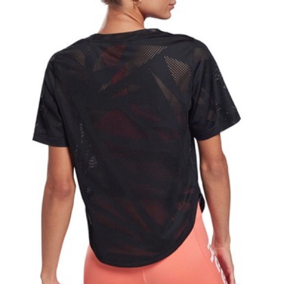 Reebok Cool Black Perforated Sheer Mesh Crew Neck curved hem T-Shirt, Small NWT - Picture 1 of 10